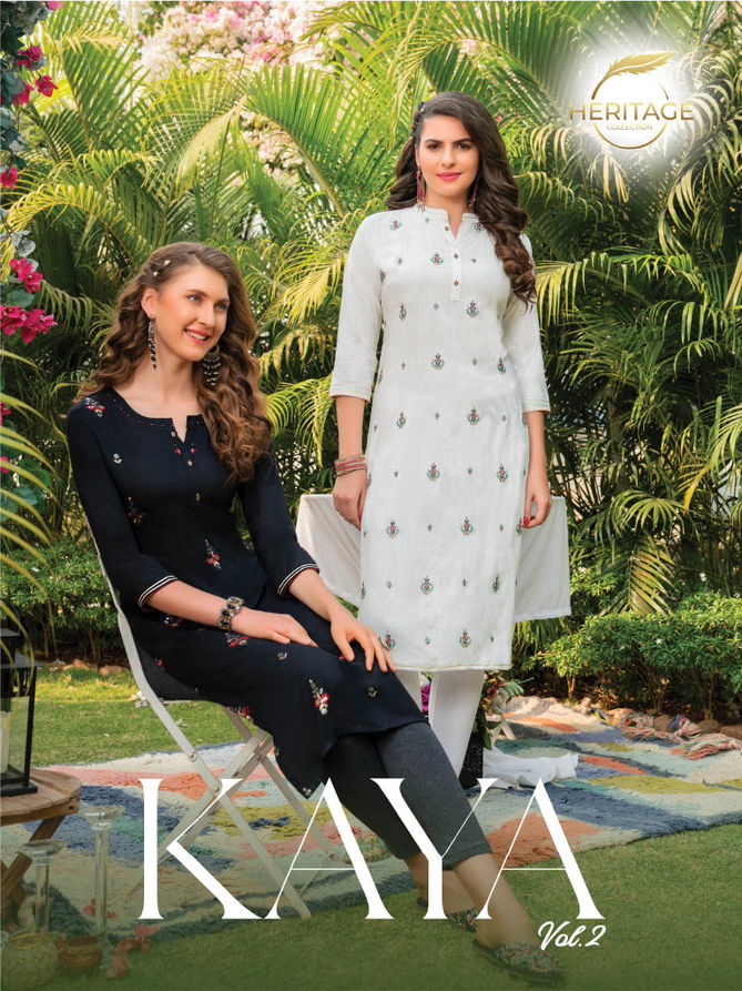 Heritage Kaya 2 Fancy Party Wear Rayon Designer Embroidery Kurti Collection